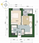 1-комнатная квартира 32.81м²