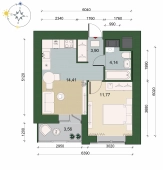 1-комнатная квартира 36.00м²