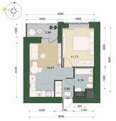 1-комнатная квартира 36.00м²