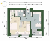 2-комнатная квартира 48.30м²