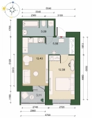 1-комнатная квартира 38.19м²