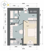 1-комнатная квартира 37.80м²