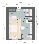 1-комнатная квартира 37.80м²