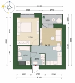 1-комнатная квартира 35.81м²