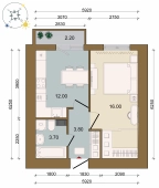 1-комнатная квартира 36.60м²