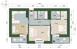 2-комнатная квартира 66.88м²