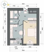 1-комнатная квартира 38.10м²