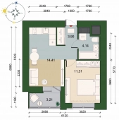 1-комнатная квартира 35.37м²